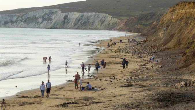 Visitors on the beach at Compton Bay and Downs, Isle of Wight